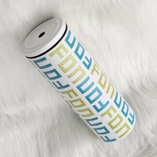 แก้วเก็บความเย็น Monogram ชื่อตัวเอง (English) แก้วสีขาว พาดลายสีฟ้าเทอร์ควอยส์ เขียวมะนาว 600 ml.