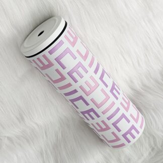 แก้วเก็บความเย็น Monogram ชื่อตัวเอง (English) แก้วสีขาว พาดลายสีม่วง ชมพู 600 ml.