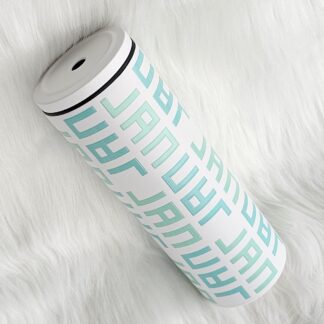 แก้วเก็บความเย็น Monogram ชื่อตัวเอง (English) แก้วสีขาว พาดลายสีมิ้นท์ทูโทน 600 ml.