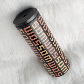 แก้วเก็บความเย็น Monogram ชื่อตัวเอง (English) แก้วสีดำ พาดลายสีส้มทูโทน 600 ml.