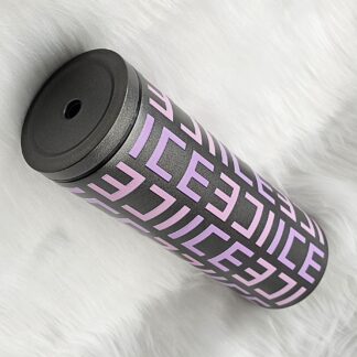 แก้วเก็บความเย็น Monogram ชื่อตัวเอง (English) แก้วสีดำ พาดลายสีม่วง ชมพู 600 ml.