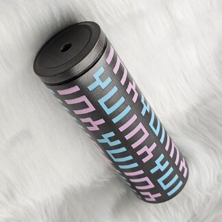 แก้วเก็บความเย็น Monogram ชื่อตัวเอง (English) แก้วสีดำ พาดลายสีฟ้า ชมพู 600 ml.