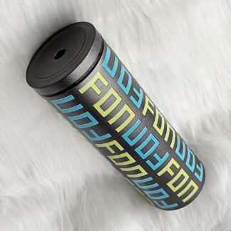 แก้วเก็บความเย็น Monogram ชื่อตัวเอง (English) แก้วสีดำ พาดลายสีฟ้าเทอร์ควอยส์ เขียวมะนาว 600 ml.