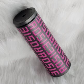 แก้วเก็บความเย็น Monogram ชื่อตัวเอง (English) แก้วสีดำ พาดลายสีชมพูช็อคกิ้งพิ้งค์ 600 ml.