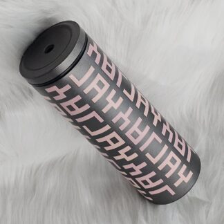 แก้วเก็บความเย็น Monogram ชื่อตัวเอง (English) แก้วสีดำ พาดลายสีนู้ดทูโทน 600 ml.