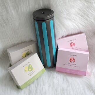 โปรพิเศษ แก้วเก็บความเย็น สีดำ พาดลายเส้นตั้งสีฟ้าเทอร์ควอยส์ + Avonize Avocado Oil Plus Garlic Oil 2 + Avonize Asta Plus Vit E 2