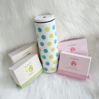 โปรพิเศษ แก้วเก็บความเย็น สีขาว พาดลายจุด สีฟ้าเทอร์ควอยส์เขียวมะนาว + Avonize Avocado Oil Plus Garlic Oil 2 + Avonize Asta Plus Vit E 2