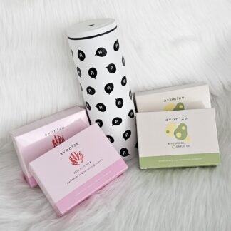 โปรพิเศษ แก้วเก็บความเย็น สีขาว ลาย ค สีดำ + Avonize Avocado Oil Plus Garlic Oil 2 + Avonize Asta Plus Vit E 2