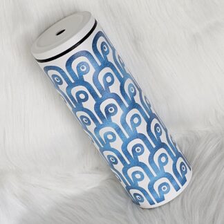 แก้วเก็บความเย็นสีขาว ลาย ค คลื่นญี่ปุ่น สีคราม 600 ml.