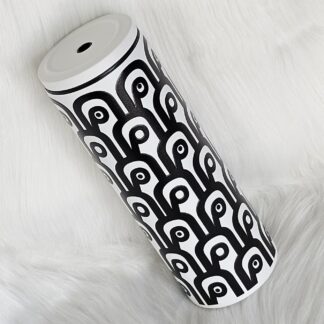 แก้วเก็บความเย็นสีขาว ลาย ค คลื่นญี่ปุ่น สีดำ 600 ml.