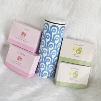 โปรพิเศษ แก้วเก็บความเย็นสีขาว ลาย ค คลื่นญี่ปุ่น สีคราม + Avonize Avocado Oil Plus Garlic Oil 2 + Avonize Asta Plus Vit 2