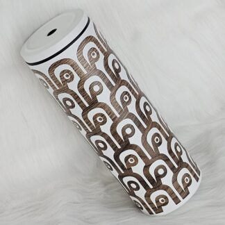 แก้วเก็บความเย็นสีขาว ลาย ค คลื่นไม้สักทอง 600 ml.