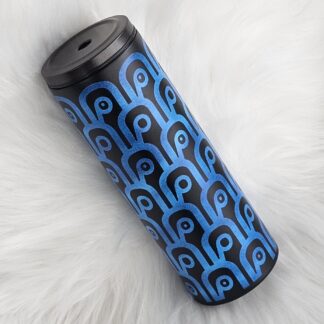 แก้วเก็บความเย็นสีดำ ลาย ค คลื่นญี่ปุ่น สีคราม 600 ml.