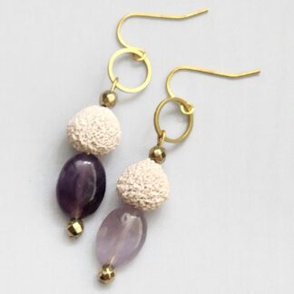 ต่างหูม่วง Amethyst ปะการังขาว