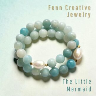 กำไลหิน Little Mermaid อเมซอไนต์ ฟ้าพาสเทล กับ มุกรี 1 เม็ด น้ำหนัก 25 กรัม